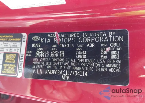 2020 Kia Sportage S from USA, damaged, VIN KNDP63AC1L7704114